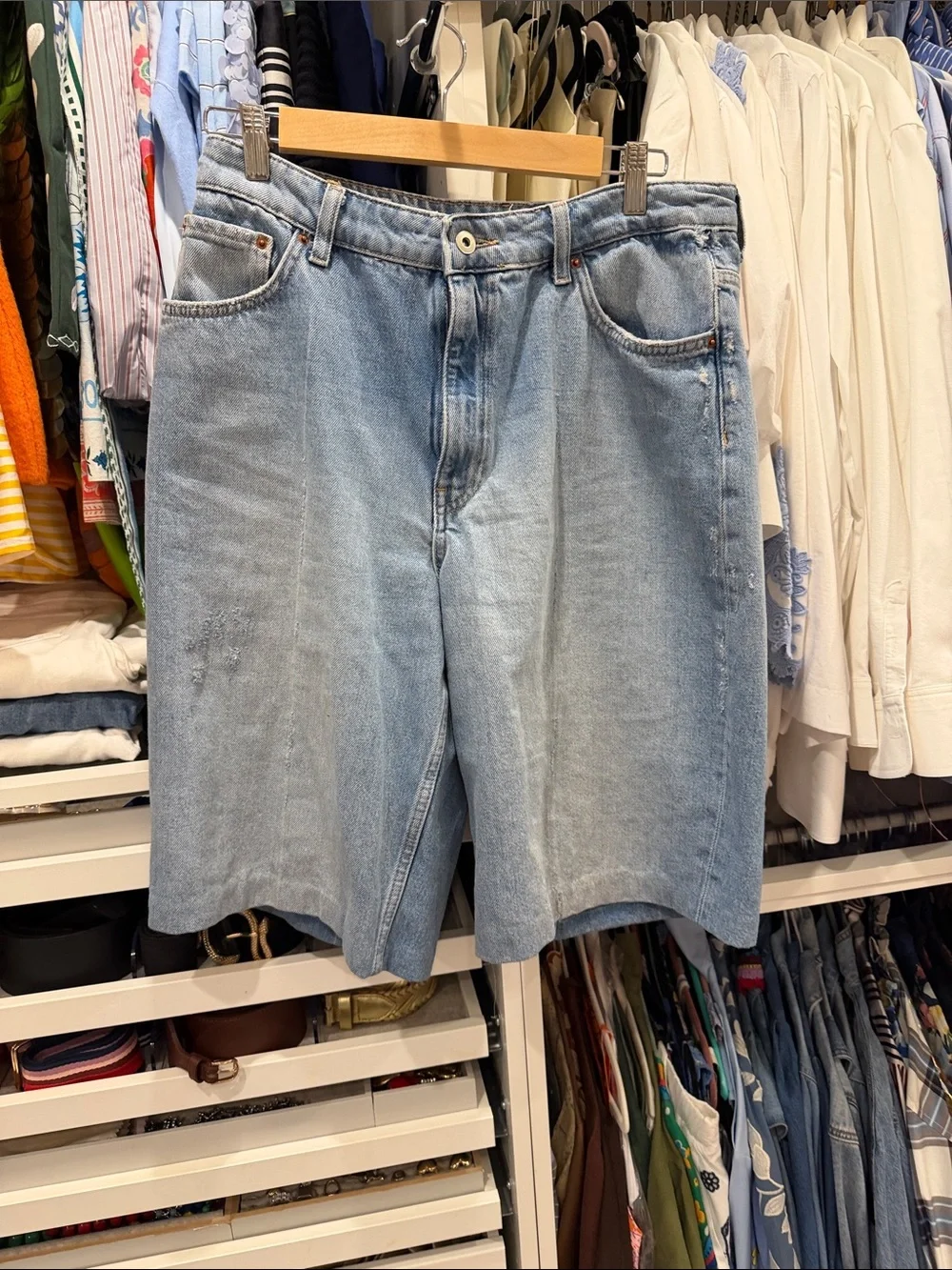 Zara Light Blue Denim Long Jean Shorts